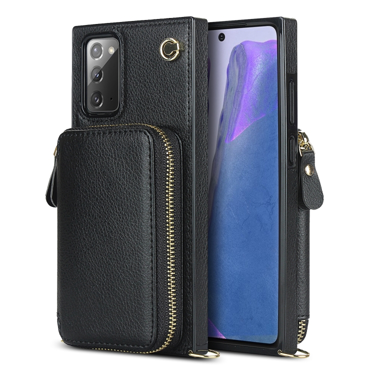 

For Samsung Galaxy Note20 Cross-body Zipper Big Wallet Bag Square Phone Case(Black)