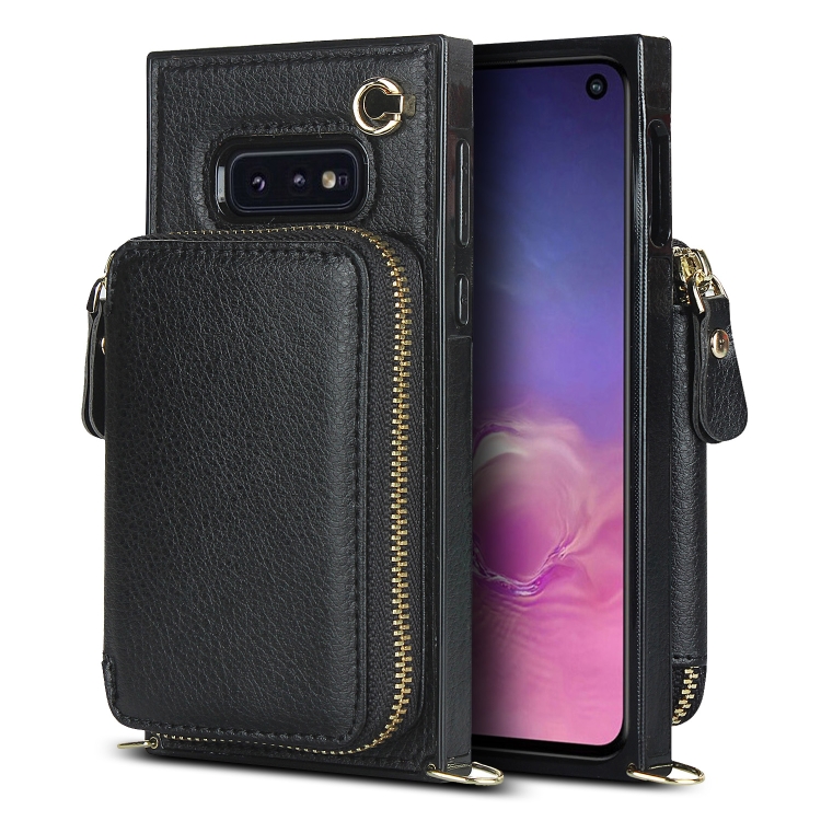

For Samsung Galaxy S10e Cross-body Zipper Big Wallet Bag Square Phone Case(Black)