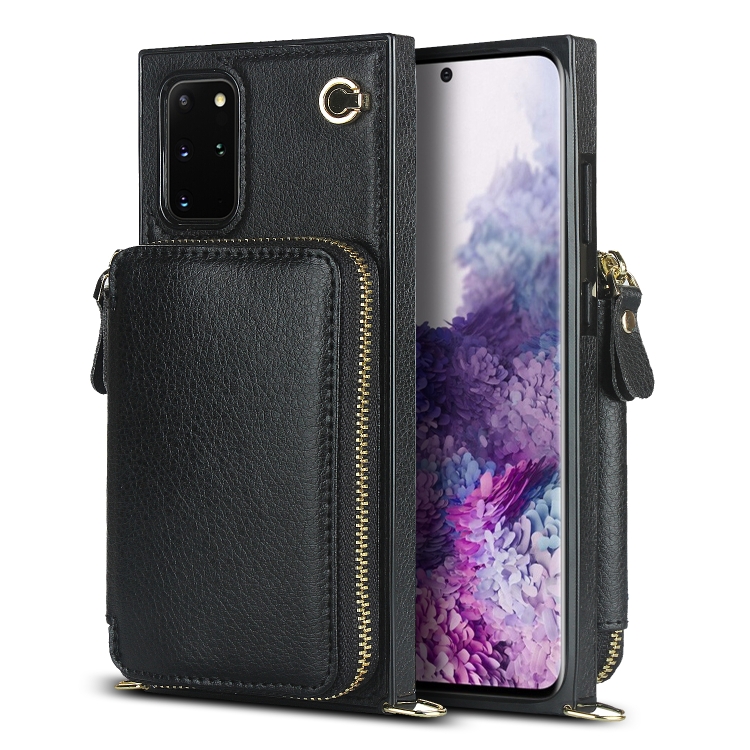 

For Samsung Galaxy S20+ Cross-body Zipper Big Wallet Bag Square Phone Case(Black)