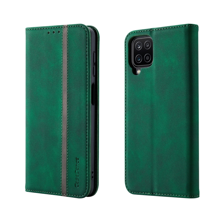 

For Samsung Galaxy A12 Splicing Skin Feel Magnetic Leather Phone Case(Green)