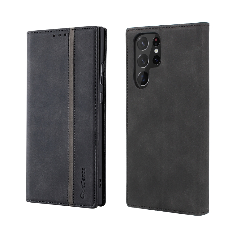 

For Samsung Galaxy S22 Ultra 5G Splicing Skin Feel Magnetic Leather Phone Case(Black)