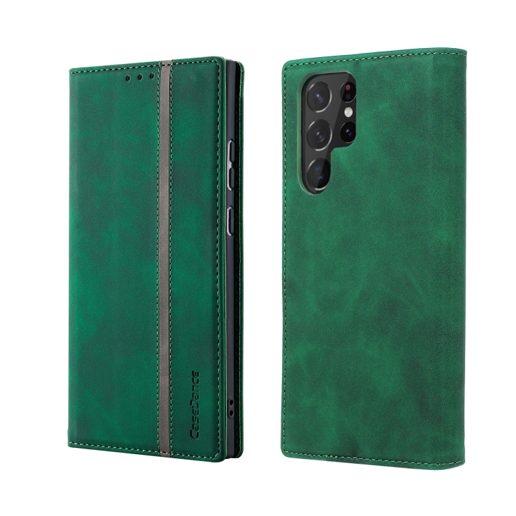 

For Samsung Galaxy S22 Ultra 5G Splicing Skin Feel Magnetic Leather Phone Case(Green)
