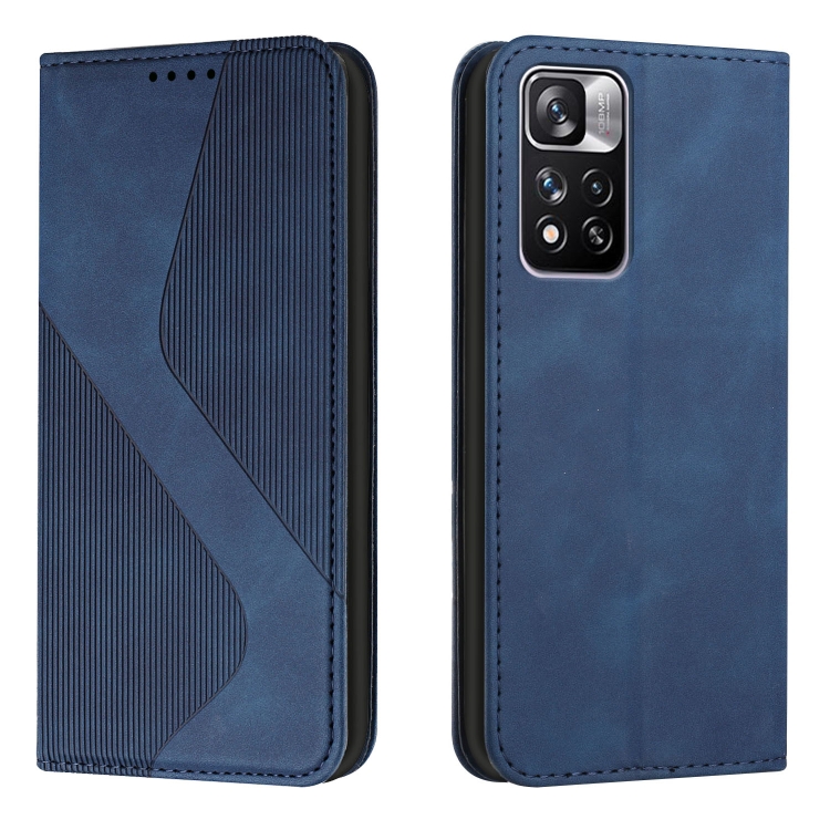 

For Xiaomi Redmi Note 11 Pro Skin Feel Magnetic S-type Solid Color Leather Phone Case(Blue)