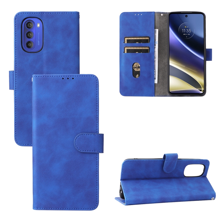 

For Motorola Moto G51 5G Skin Feel Magnetic Flip Leather Phone Case(Blue)