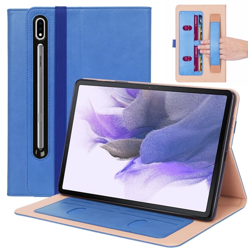 

For Samsung Galaxy Tab S7 FE T730 / T736 & S7+ T970 / T976 Retro Texture PU + TPU Leather Tablet Case with Card Slots & Hand Strap(Blue)