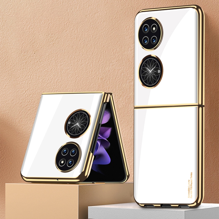 

For Huawei P50 Pocket Ultra-thin Electroplating Flip Phone Case(White+Gold)