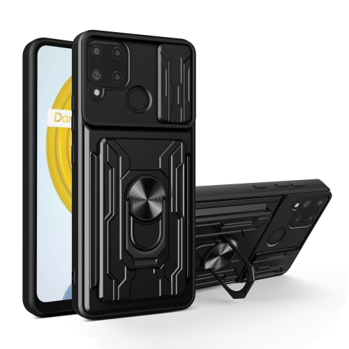 

For OPPO Realme C25 / C15 Sliding Camshield Card Phone Case(Black)
