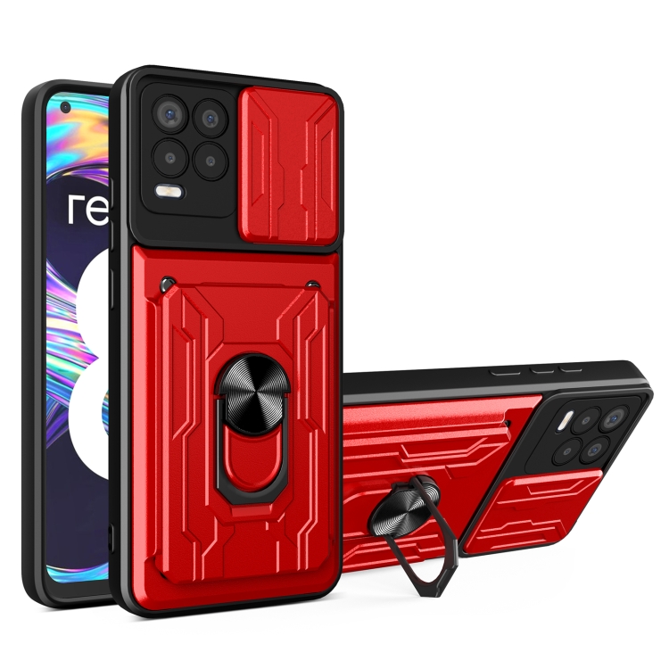 

For OPPO Realme 8 / 8 Pro Sliding Camshield Card Phone Case(Red)