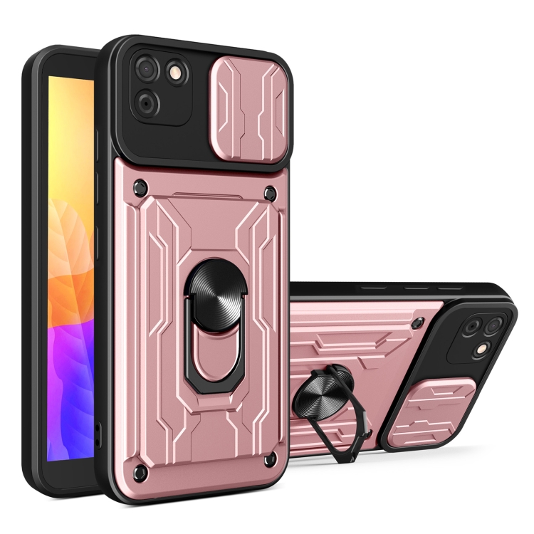 

For Huawei Y5p Sliding Camshield Card Phone Case(Rose Gold)