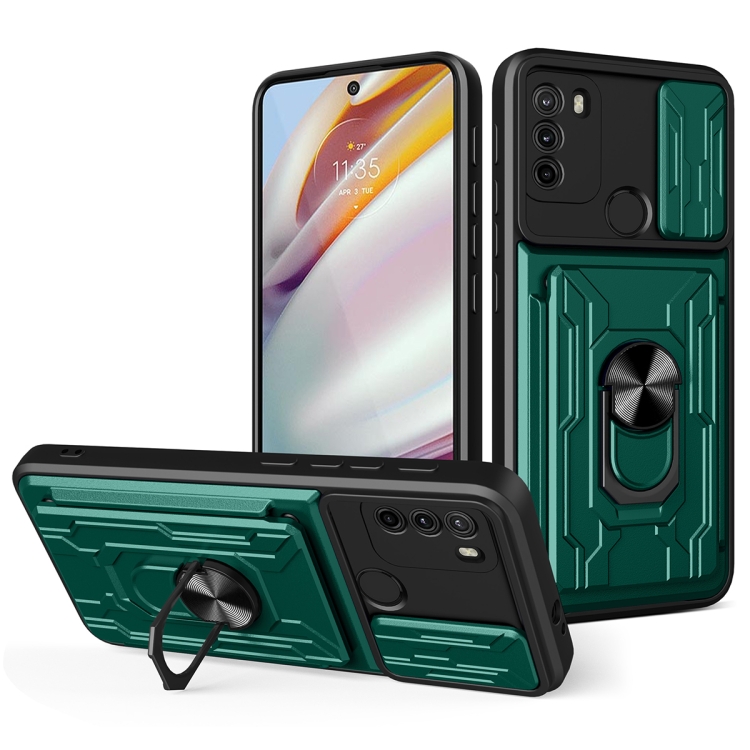 

For Motorola Moto G60 Sliding Camshield Card Phone Case(Dark Green)