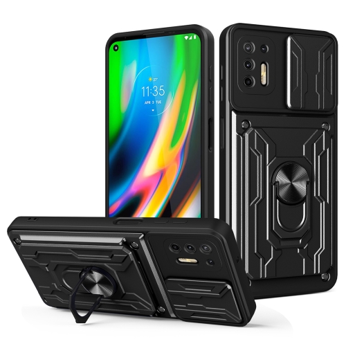 

For Motorola Moto G9 Plus Sliding Camshield Card Phone Case(Black)