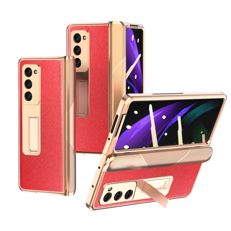 

For Samsung Galaxy Z Fold2 5G Electroplated Armor Cross Texture Phone Case(Red)