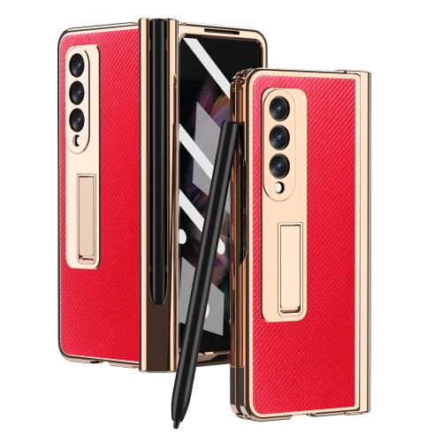 

For Samsung Galaxy Z Fold3 5G Electroplated Hinge Pen Slot Kevlar Phone Case(Red)