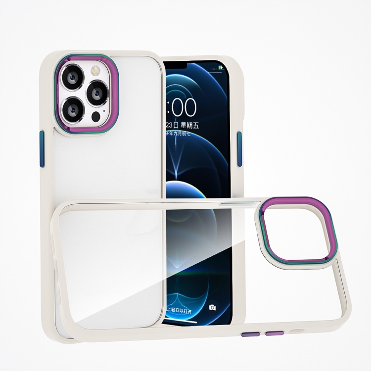 

Colorful Metal Lens Ring Phone Case For iPhone 13 Pro Max(White)