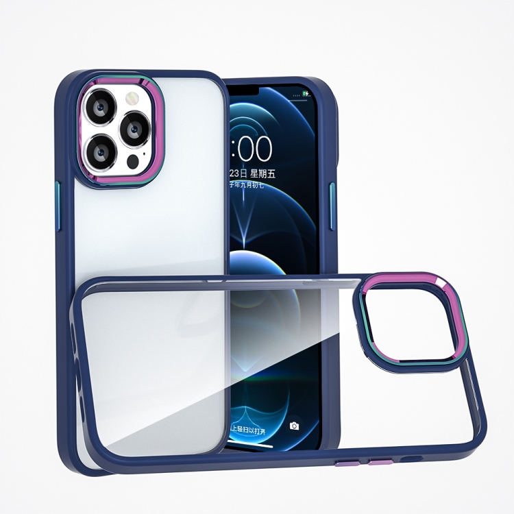 

Colorful Metal Lens Ring Phone Case For iPhone 13 Pro Max(Blue)
