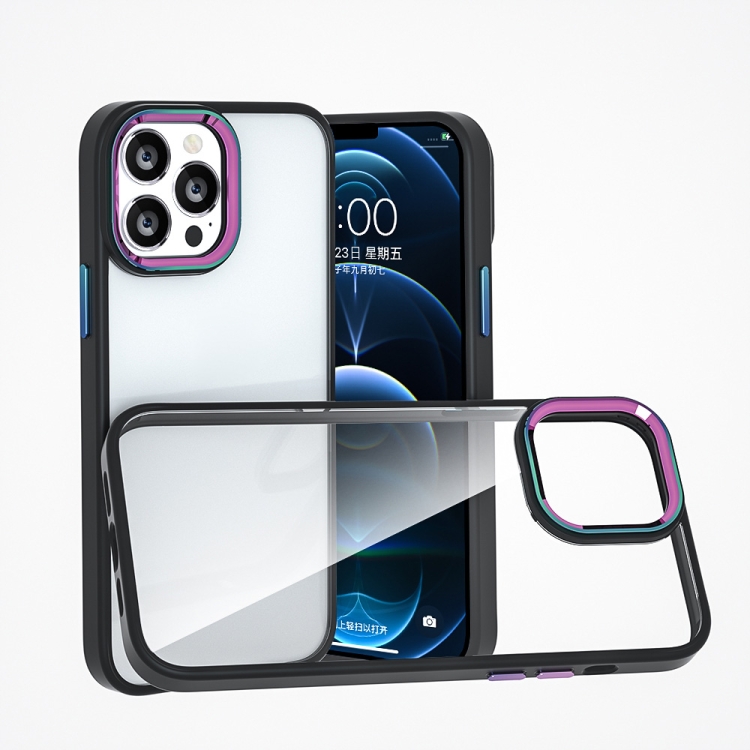 

For iPhone 11 Colorful Metal Lens Ring Phone Case (Black)