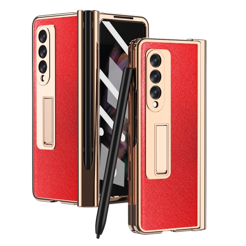 

For Samsung Galaxy Z Fold3 5G Electroplated Hinge Pen Slot Cross Phone Case(Red)