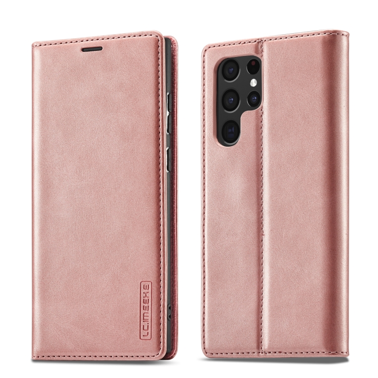 

For Samsung Galaxy S22 LC.IMEEKE Soft PU + TPU Magnetic Skin-friendly Feeling Leather Phone Case(Rose Gold)