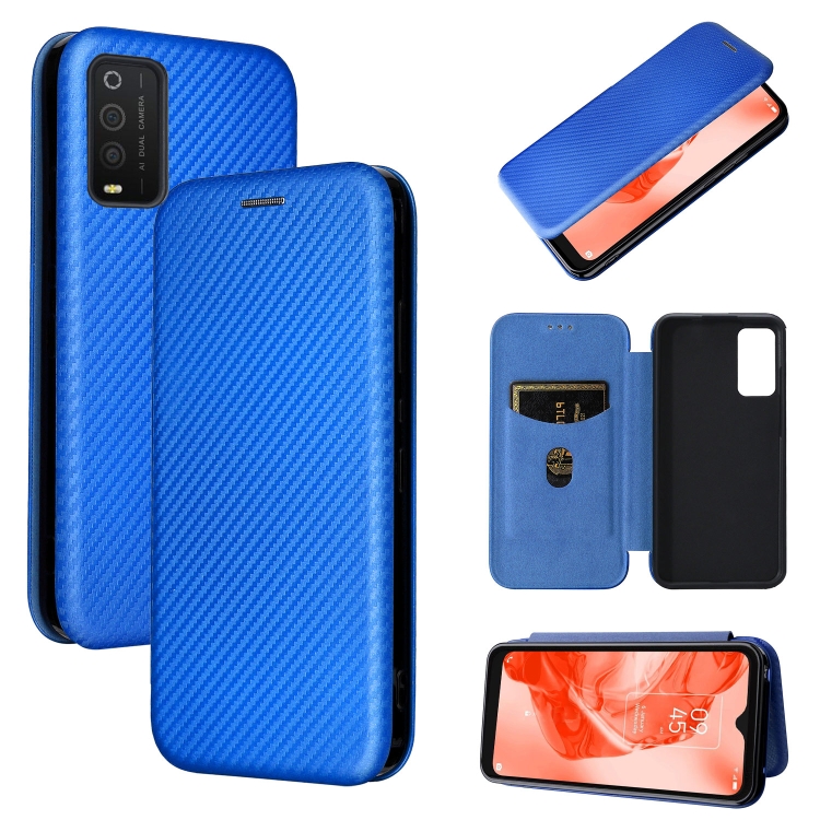 

For TCL 205 Carbon Fiber Texture Horizontal Flip Leather Phone Case(Blue)