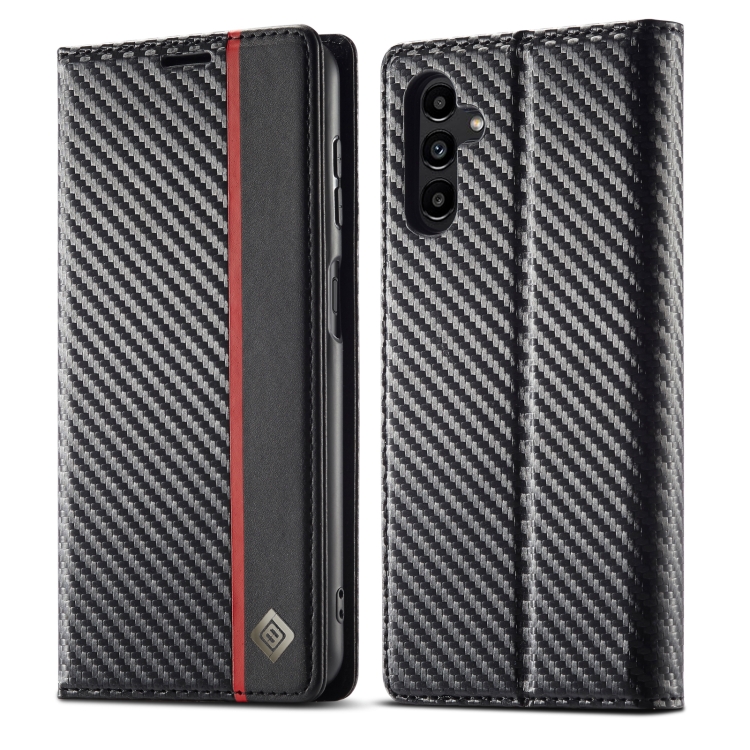 

For Samsung Galaxy A13 5G LC.IMEEKE Carbon Fiber Horizontal Flip Leather Phone Case(Vertical Black)