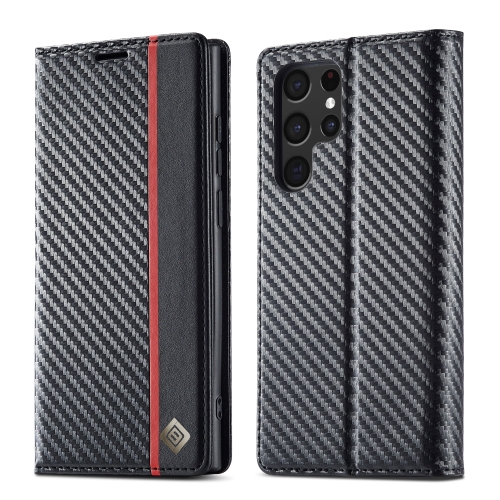 

For Samsung Galaxy S22 Ultra 5G LC.IMEEKE Carbon Fiber Horizontal Flip Leather Phone Case(Vertical Black)