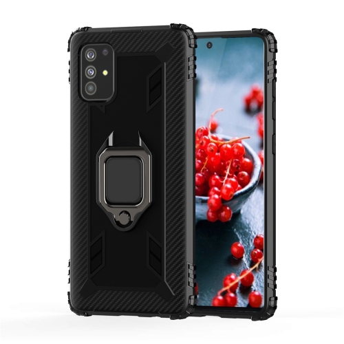 

For Galaxy A71 Carbon Fiber Protective Case with 360 Degree Rotating Ring Holder(Black)