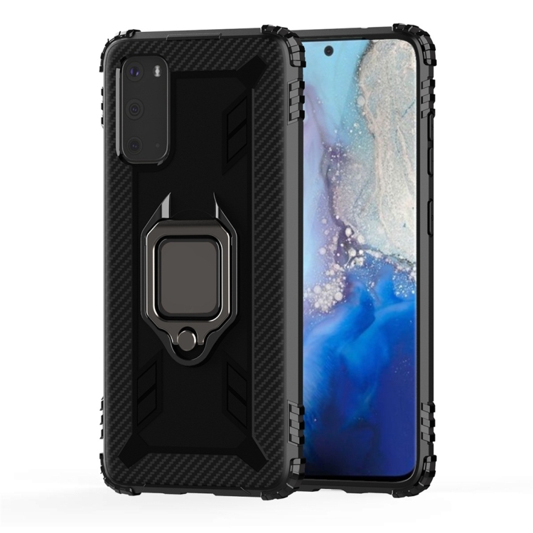 

For Galaxy S20+ Carbon Fiber Protective Case with 360 Degree Rotating Ring Holder(Black)