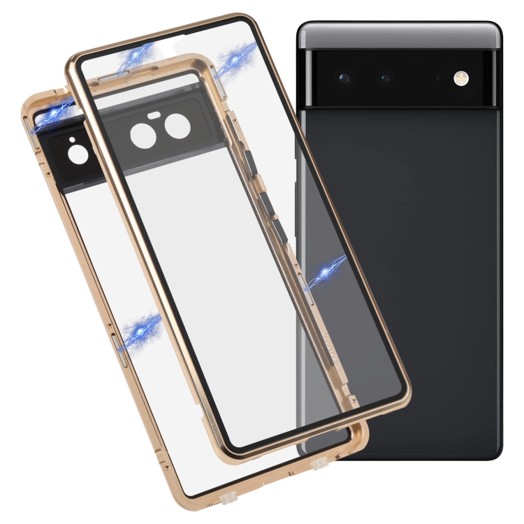 

For Google Pixel 6 HD Magnetic Metal Tempered Glass Phone Case(Gold)