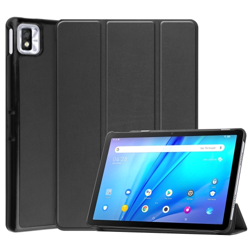 

For TCL Tab 10s Three-folding Holder Custer Texture Leather Tablet Case(Black)