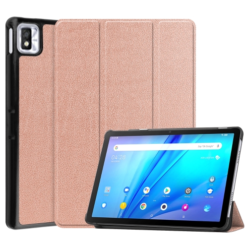 

For TCL Tab 10s Three-folding Holder Custer Texture Leather Tablet Case(Rose Gold)
