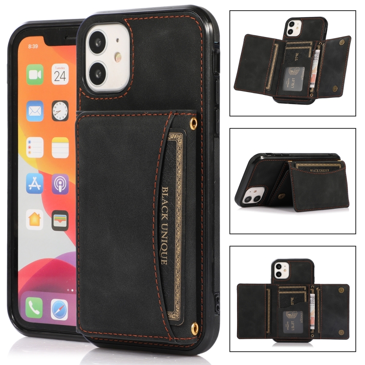 

Three-fold Leather Phone Case with Card Slot & Wallet & Holder For iPhone 12 / 12 Pro(Black)