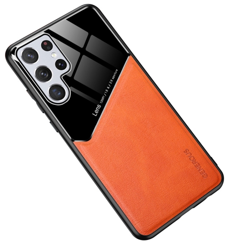 

For Samsung Galaxy S22 Ultra 5G Leather Glass Magnet Phone Case(Yellow)
