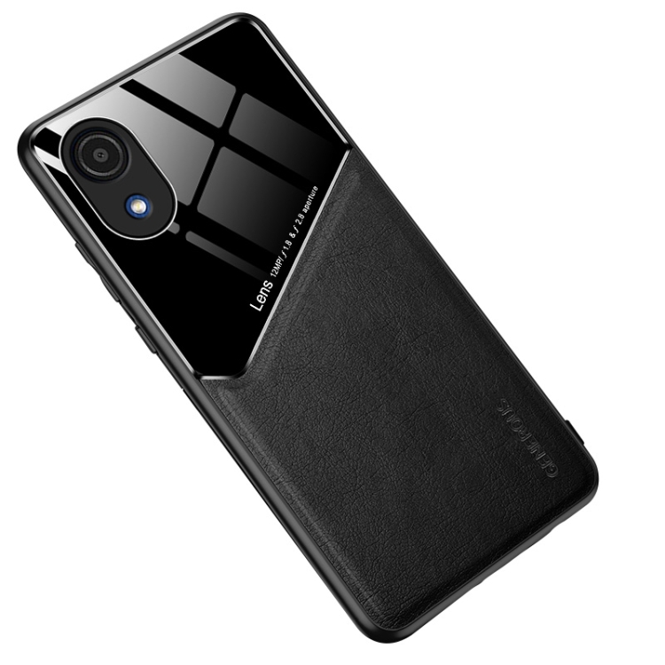 

For Samsung Galaxy A03 Core Leather Glass Magnet Phone Case(Black)