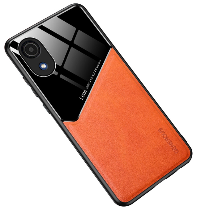 

For Samsung Galaxy A03 Core Leather Glass Magnet Phone Case(Yellow)