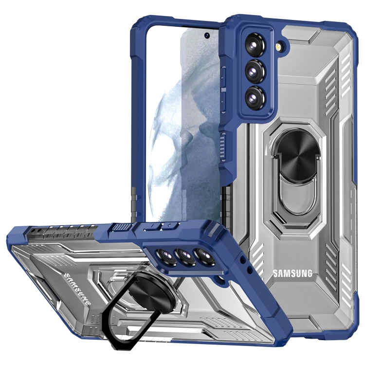 

For Samsung Galaxy S21+ 5G PC + TPU Shockproof Phone Case with Metal Ring Holder(Blue)