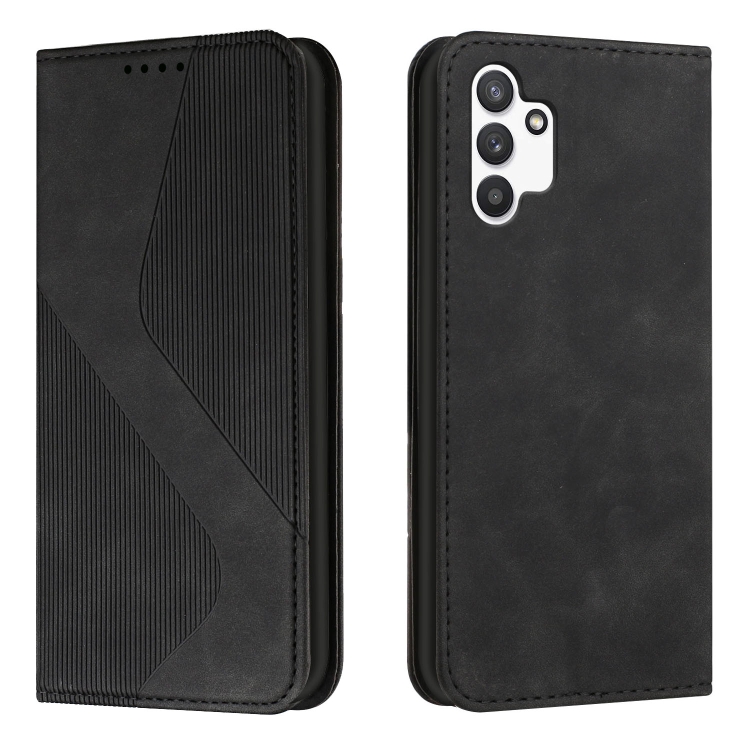 

For Samsung Galaxy A13 4G Skin Feel Magnetic S-type Leather Phone Case(Black)