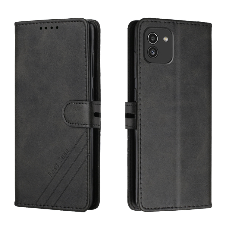 

For Samsung Galaxy A03 166mm Version Cow Texture Leather Phone Case(Black)