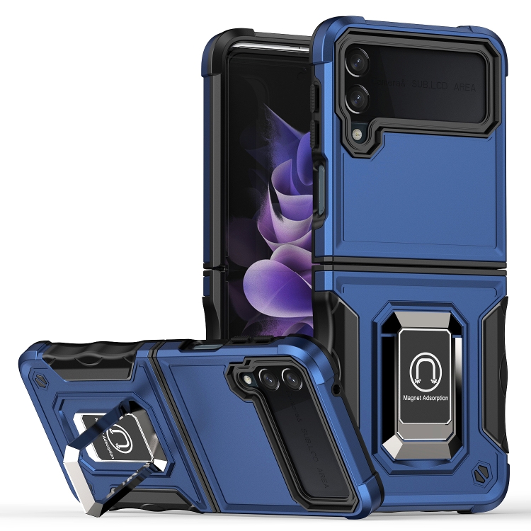 

For Samsung Galaxy Z Flip3 5G Ring Holder Non-slip Armor Phone Case(Blue)
