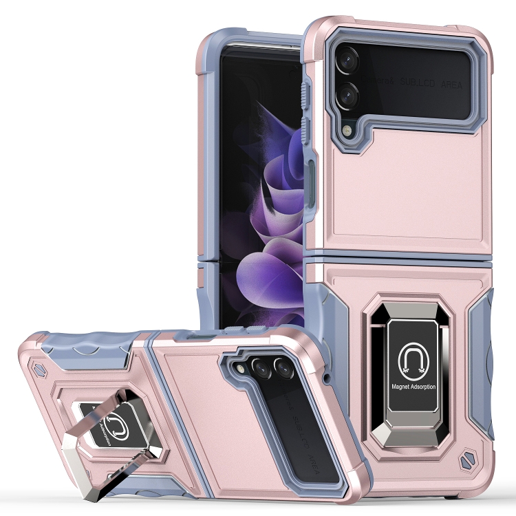 

For Samsung Galaxy Z Flip3 5G Ring Holder Non-slip Armor Phone Case(Rose Gold)