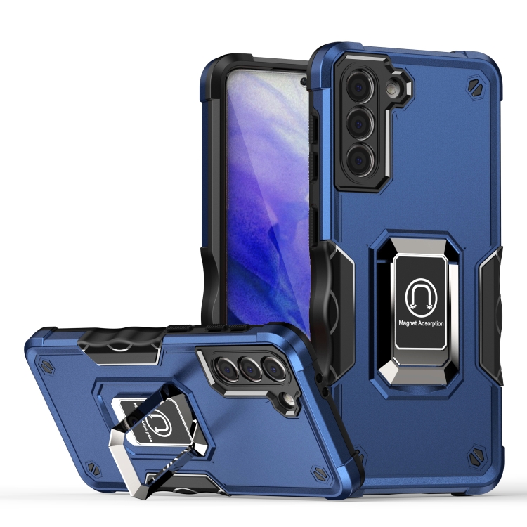 

For Samsung Galaxy S21+ 5G Ring Holder Non-slip Armor Phone Case(Blue)