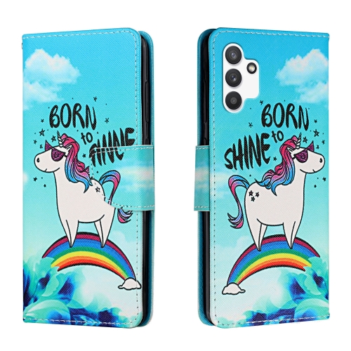 

For Samsung Galaxy A13 4G Colored Drawing Leather Phone Case(Rainbow Horse)