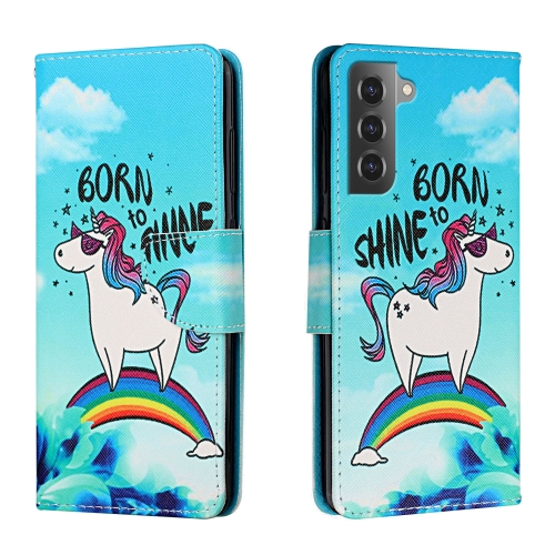 

For Samsung Galaxy S22 5G Colored Drawing Leather Phone Case(Rainbow Horse)