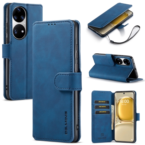 

For Huawei P50 Pro DG.MING Retro Oil Side Horizontal Flip Leather Case with Holder & Card Slots & Wallet(Blue)