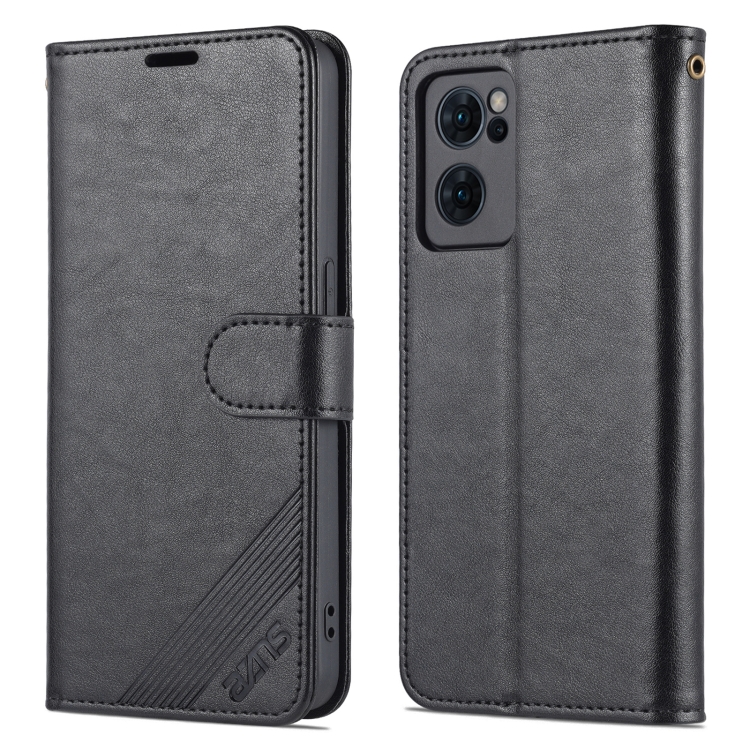 

For OPPO Reno7 5G AZNS Sheepskin Texture Flip Leather Phone Case(Black)