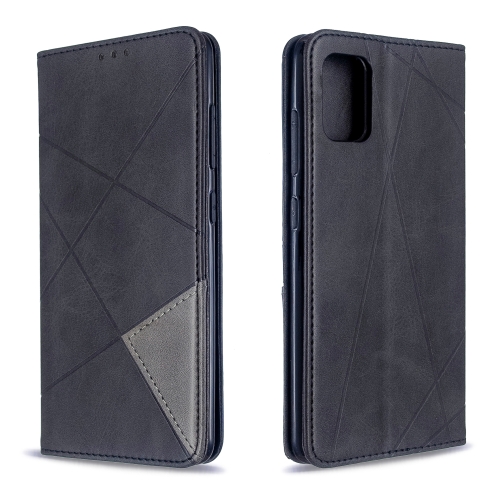 

For Galaxy A51 Rhombus Texture Horizontal Flip Magnetic Leather Case with Holder & Card Slots(Black)