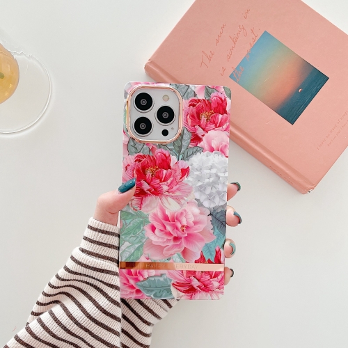 

Square Plating Gold Edge Phone Case For iPhone 12 / 12 Pro(Full Screen Rose)
