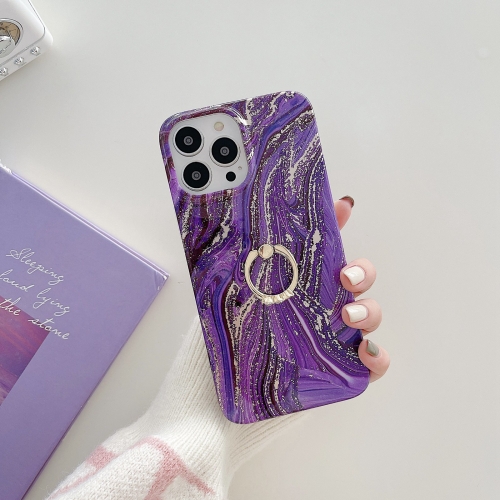 

TPU Soft Protective Phone Case with Ring Holder For iPhone 13(Purple Gold Pink)