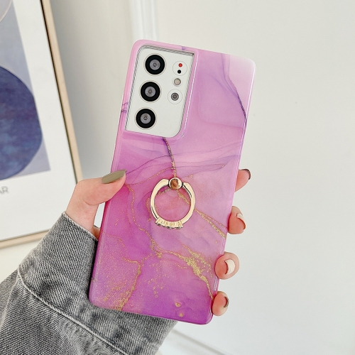 

For Samsung Galaxy A53 5G Ring Holder Glitter Marble Phone Case(Purple Gold)