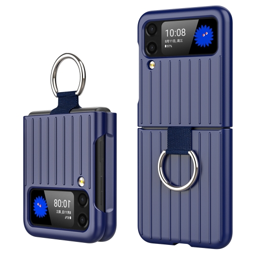 

For Samsung Galaxy Z Flip3 5G Oiled Luggage Phone Case with Ring Lanyard(Sapphire Blue)