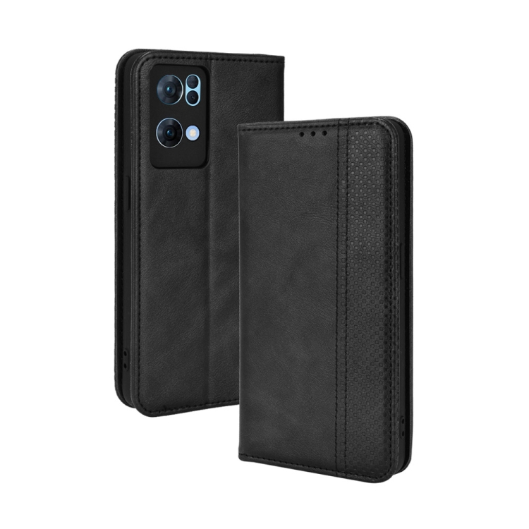 

For OPPO Reno7 Pro 5G Magnetic Buckle Retro Texture Leather Phone Case(Black)